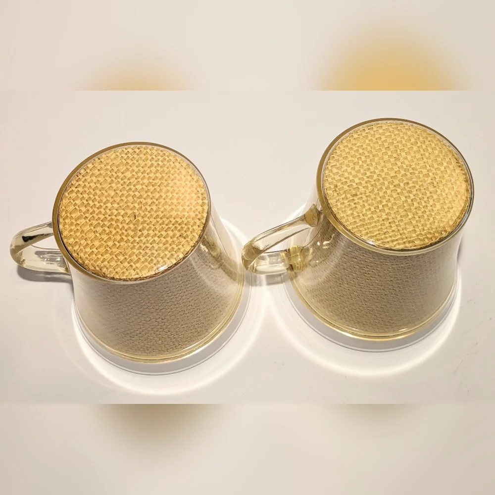 Vintage Raffiaware/Thermoware Cups/Mugs - Set of 2 with White Inside